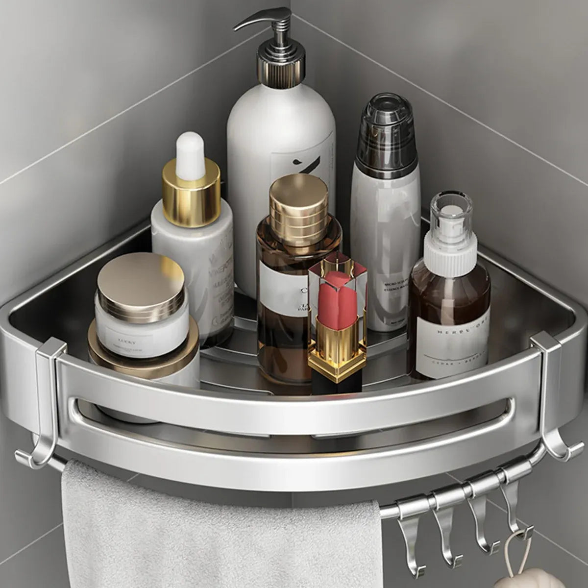 Wall Mounted Bathroom Shelf Triangle Corner Shower Storage Rack for Toiletries - Single layer with rod