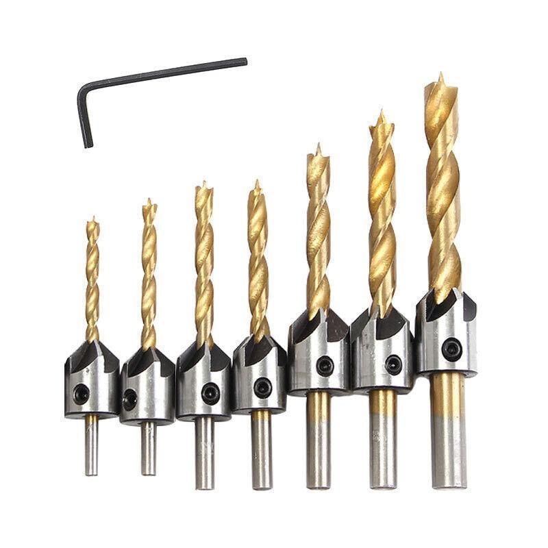 8Pcs 3-10Mm 5 Flute Countersink Drill Bit Set Reamer Woodworking Chamfer Tools