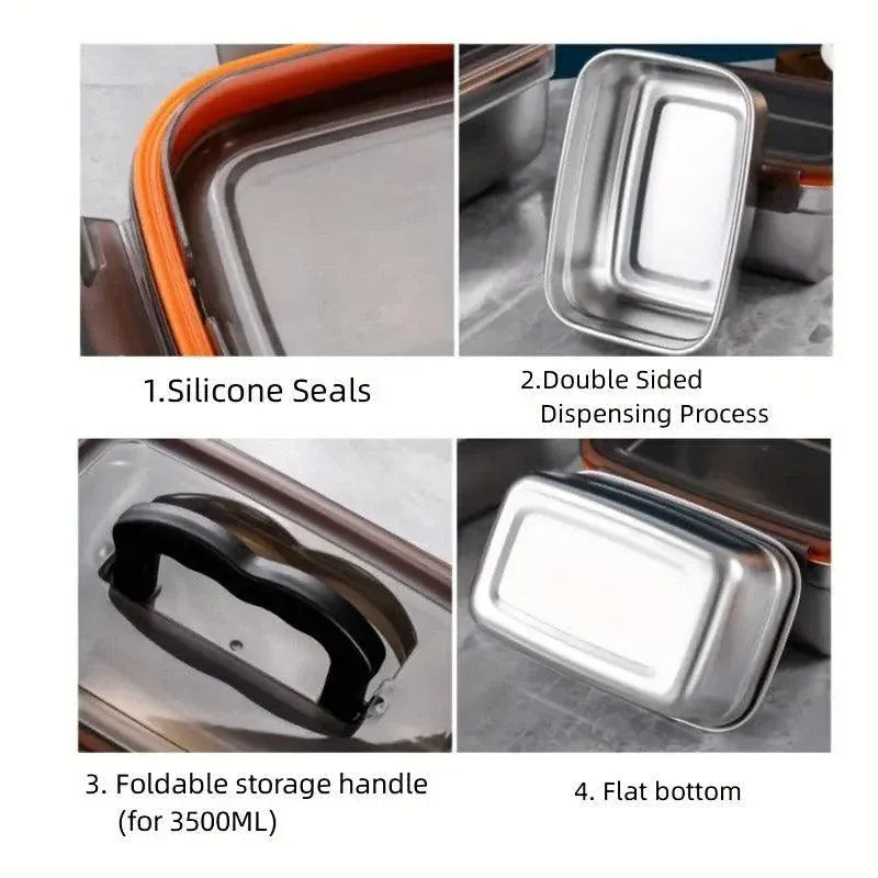 3500ml Stainless Steel Lunch Box Food Storage Container Meal Prep Crisper