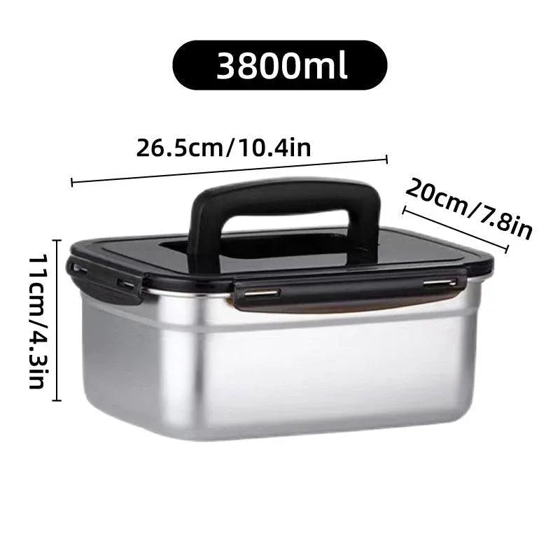 Square 304 Stainless Steel Crisper Box with Lid Large Capacity Lunch Box Storage