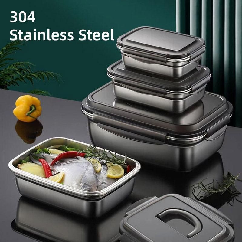 Square 304 Stainless Steel Crisper Box with Lid Large Capacity Lunch Box Storage