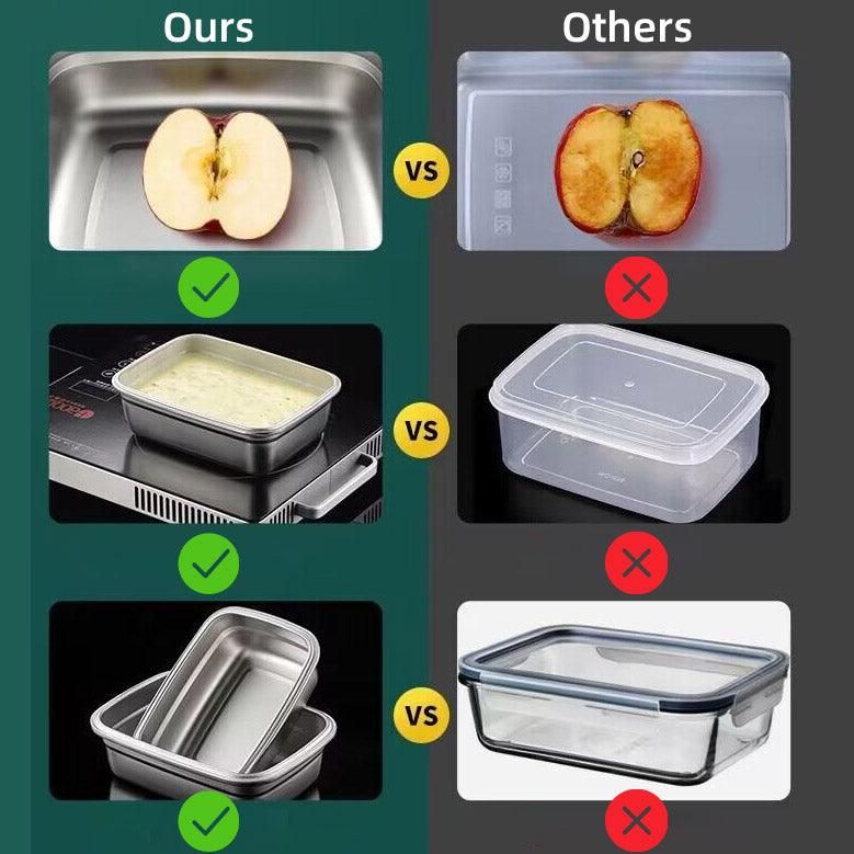 Square 304 Stainless Steel Crisper Box with Lid Large Capacity Lunch Box Storage