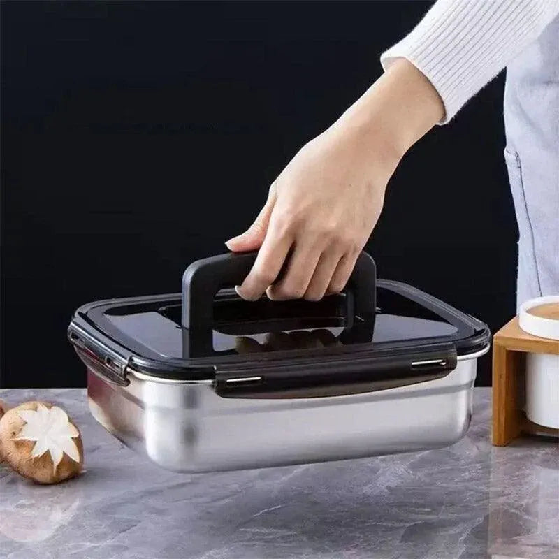 Square 304 Stainless Steel Crisper Box with Lid Large Capacity Lunch Box Storage