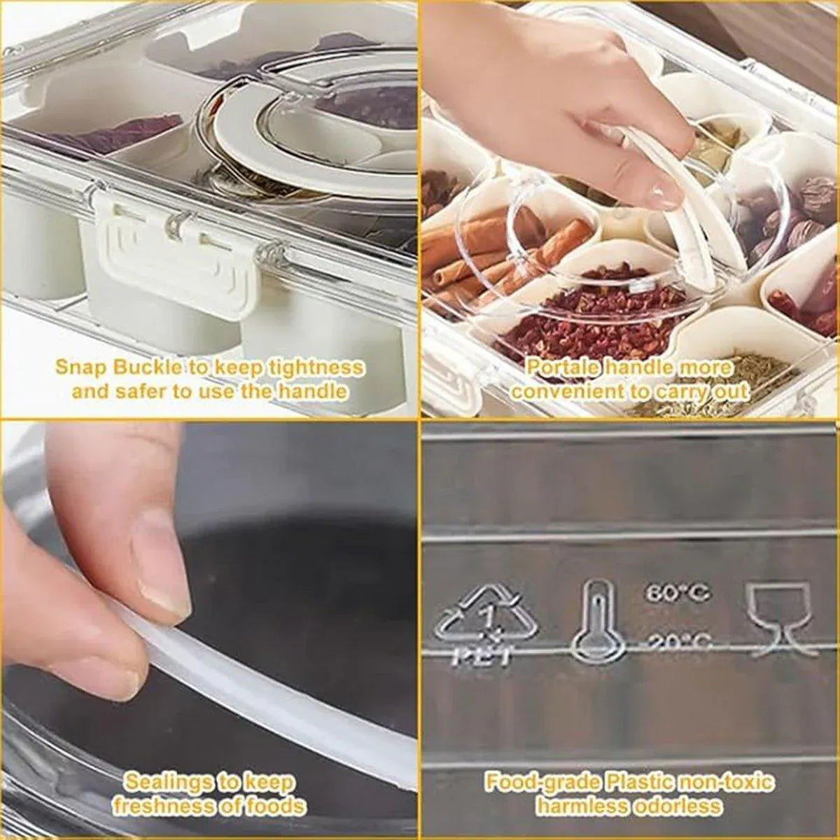 Food Grade Airtight Storage Box Portable Multi-compartment Seasoning Container - Small