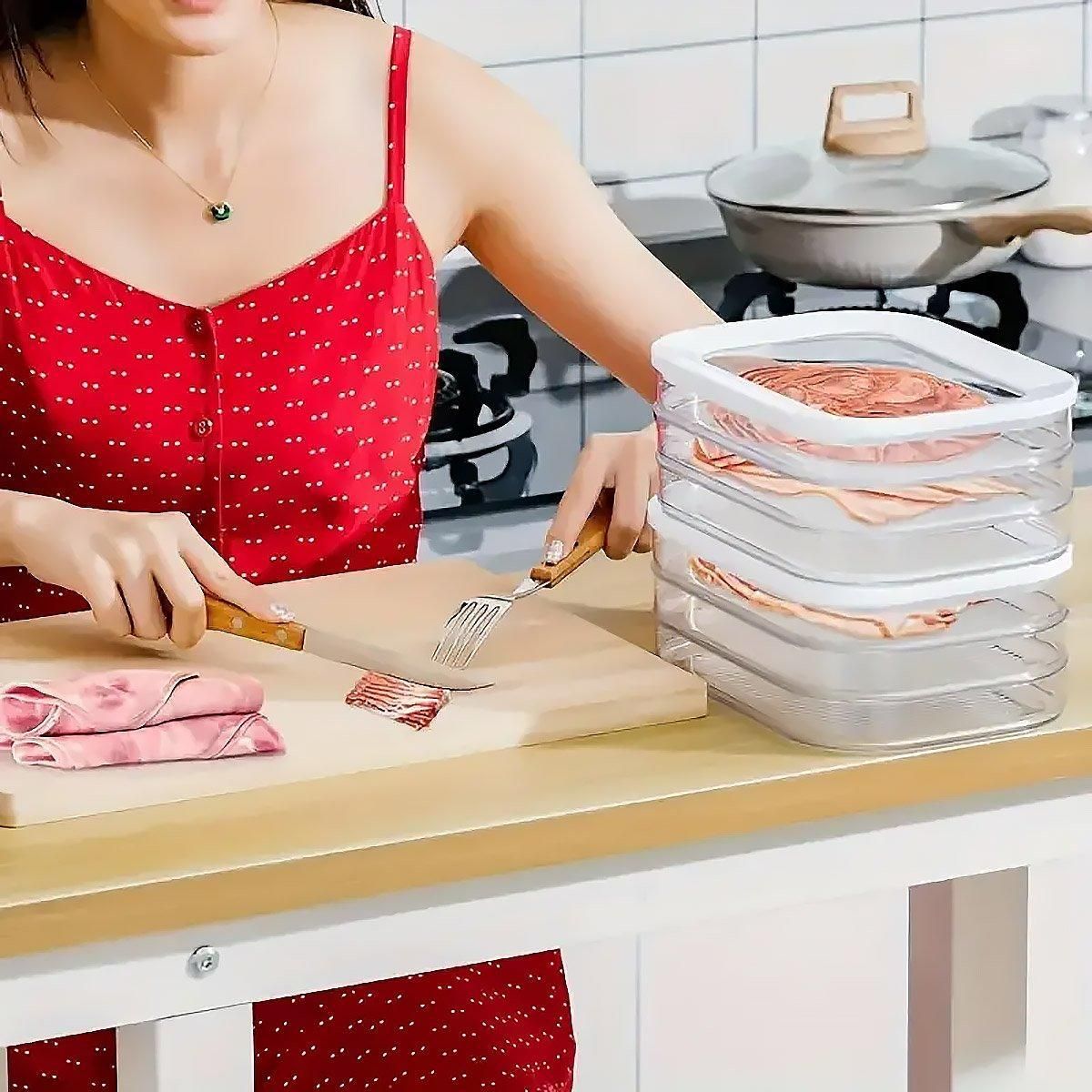 Food Grade Transparent Plastic Freezer Storage Box With Lid For Kitchen Fridge
