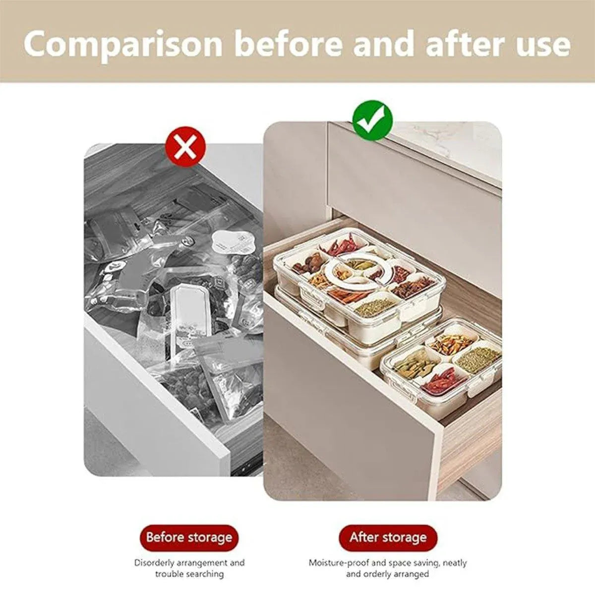 Food Grade Airtight Storage Box Portable Multi-compartment Seasoning Container - Large