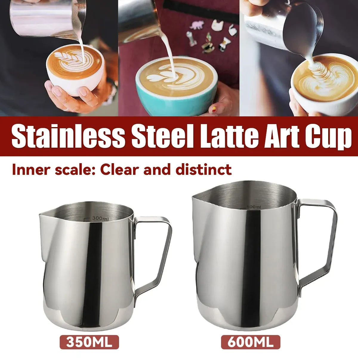 Stainless Steel Latte Art Cup 350ml 600ml Milk Frothing Pitcher Coffee Barista - 600ml