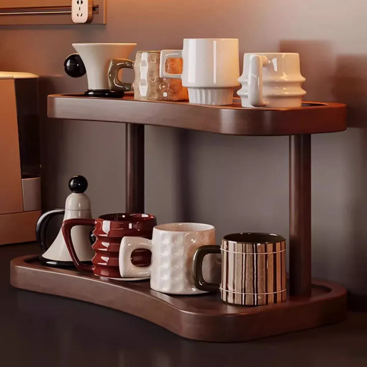 2 Tier Cup Holder Storage Rack Countertop for Kitchen Mugs Teacups Organizer
