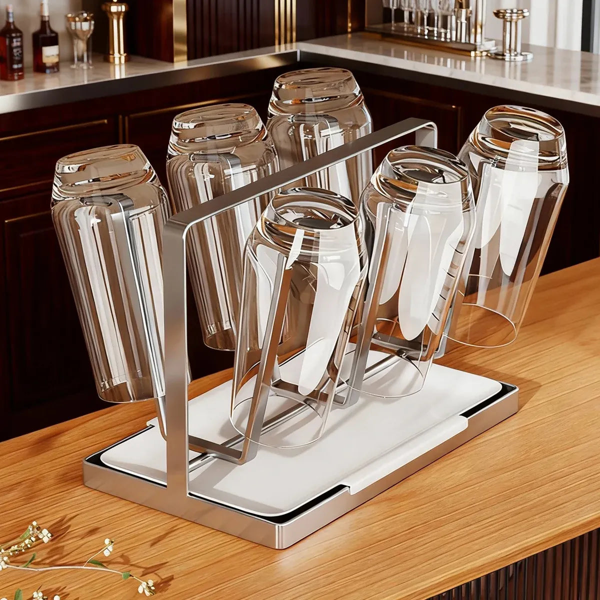 Drying Stainless Steel Cup Holder 6 Hook for Coffee Mug Glass Bottle Cup Durable
