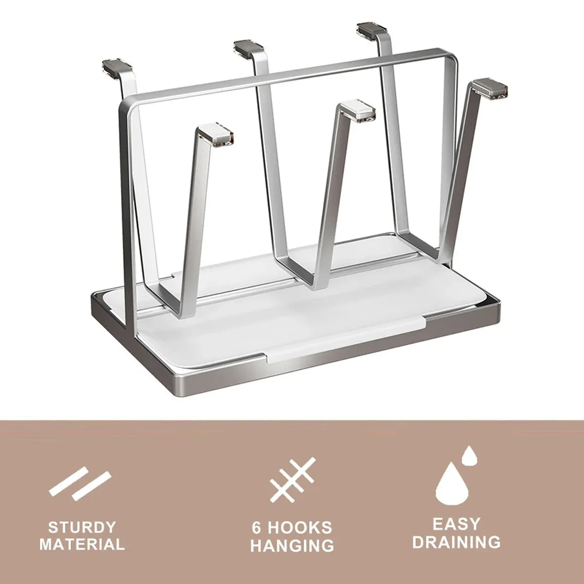 Drying Stainless Steel Cup Holder 6 Hook for Coffee Mug Glass Bottle Cup Durable