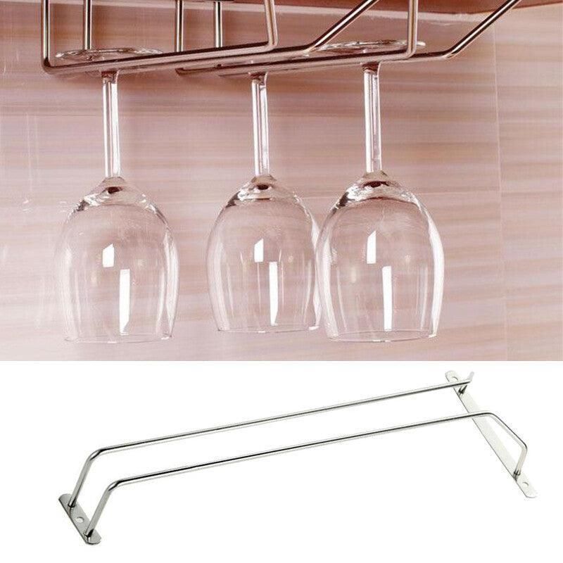 Under Cabinet Wine Glass Holder Rack 1PC Steel Hanging Cup Storage Bar Shelf