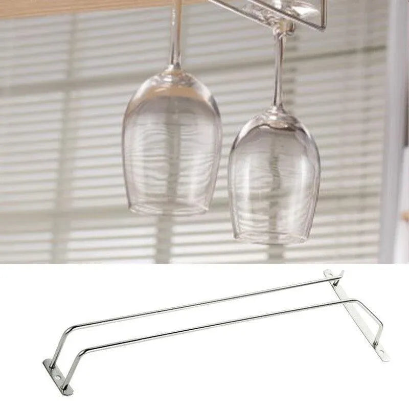 Under Cabinet Wine Glass Holder Rack 1PC Steel Hanging Cup Storage Bar Shelf