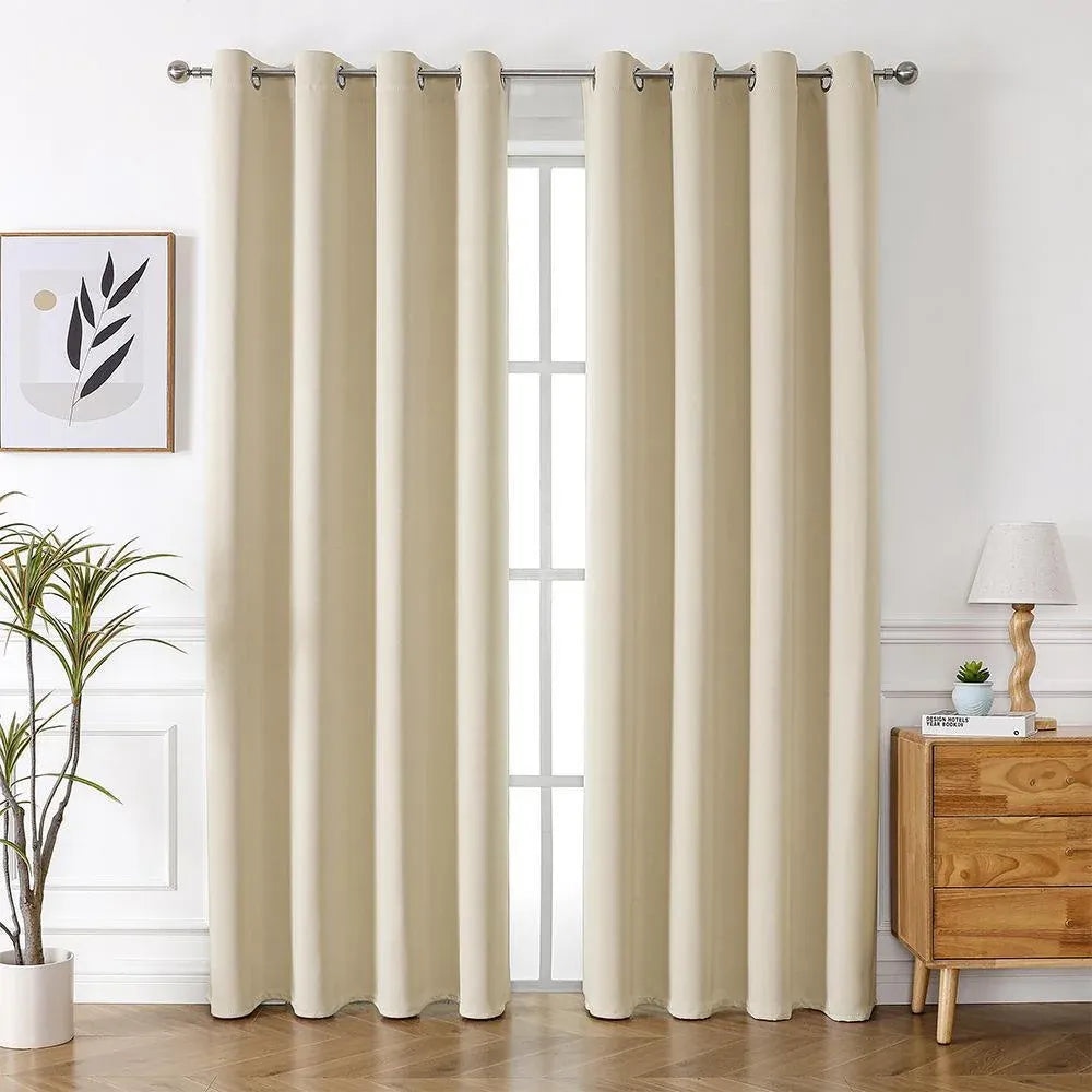 2pcs Semi Blackout Curtain Fabric Solid Colour Home Decor Drapes for Living Room - Yellow - 132x160cm