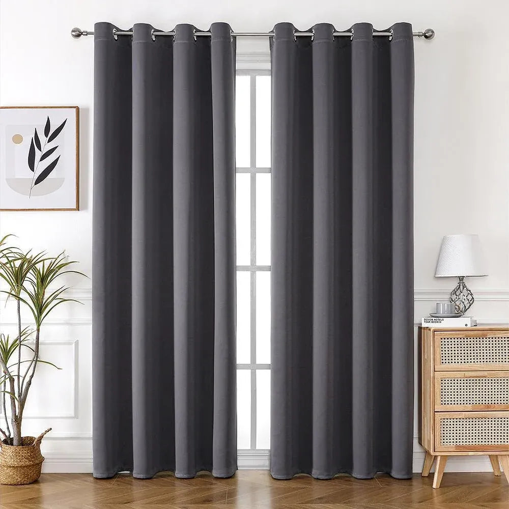 2pcs Semi Blackout Curtain Fabric Solid Colour Home Decor Drapes for Living Room - Yellow - 132x160cm