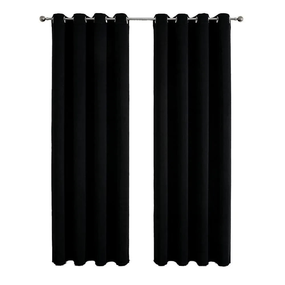 2pcs Semi Blackout Curtain Fabric Solid Colour Home Decor Drapes for Living Room - Black - 132x213cm