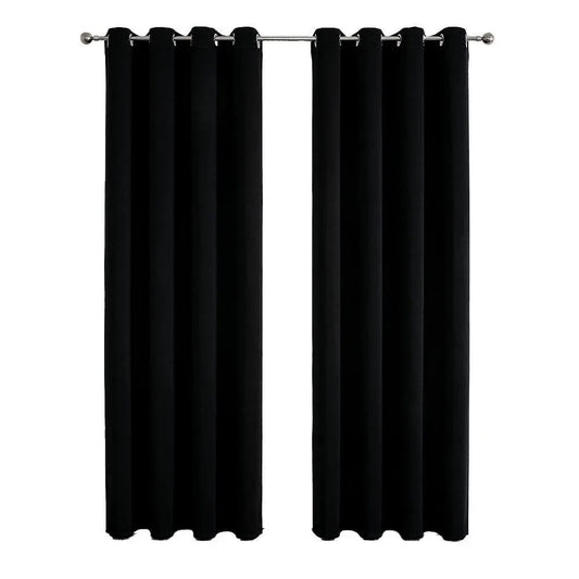 2pcs Semi Blackout Curtain Fabric Solid Colour Home Decor Drapes for Living Room - Black - 132x213cm