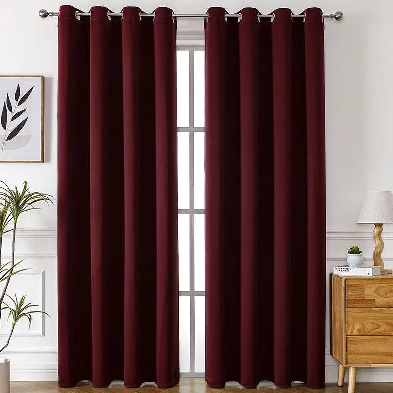 2pcs Semi Blackout Curtain Fabric Solid Colour Home Decor Drapes for Living Room - Black - 132x213cm