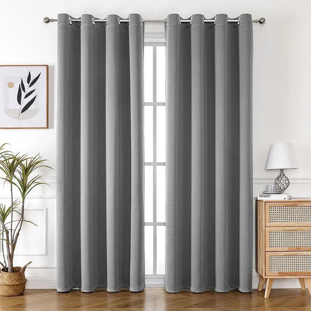 2pcs Semi Blackout Curtain Fabric Solid Colour Home Decor Drapes for Living Room - Black - 132x213cm
