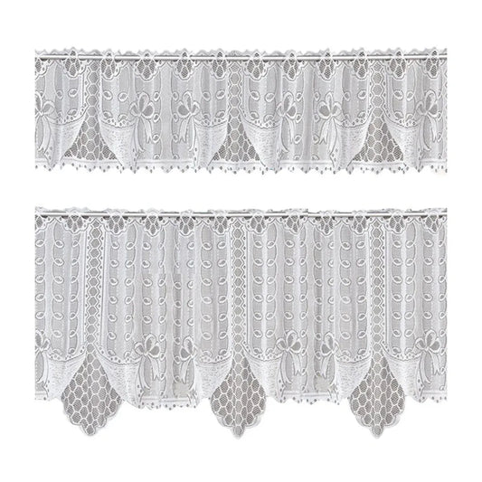White Lace Window Curtain Short Tier Panel for Kitchen Bathroom