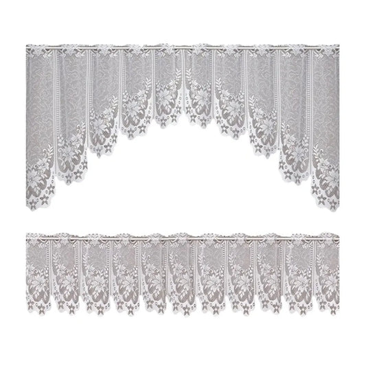 White Lace Window Curtain Short Tier Panel for Kitchen Bathroom