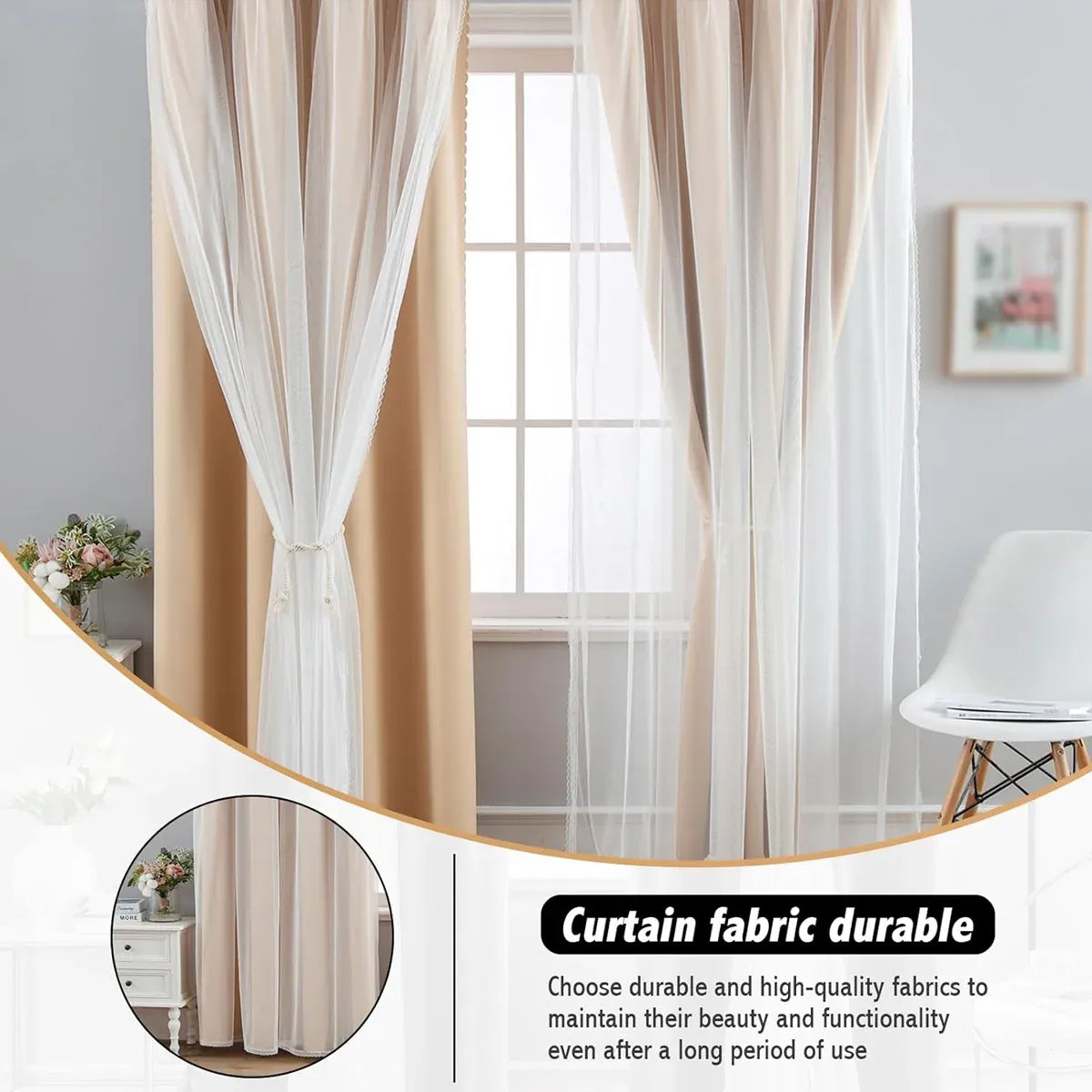 2PCS Double Layer Blackout Curtains With Lace For Bedroom Living Room Window - Blue