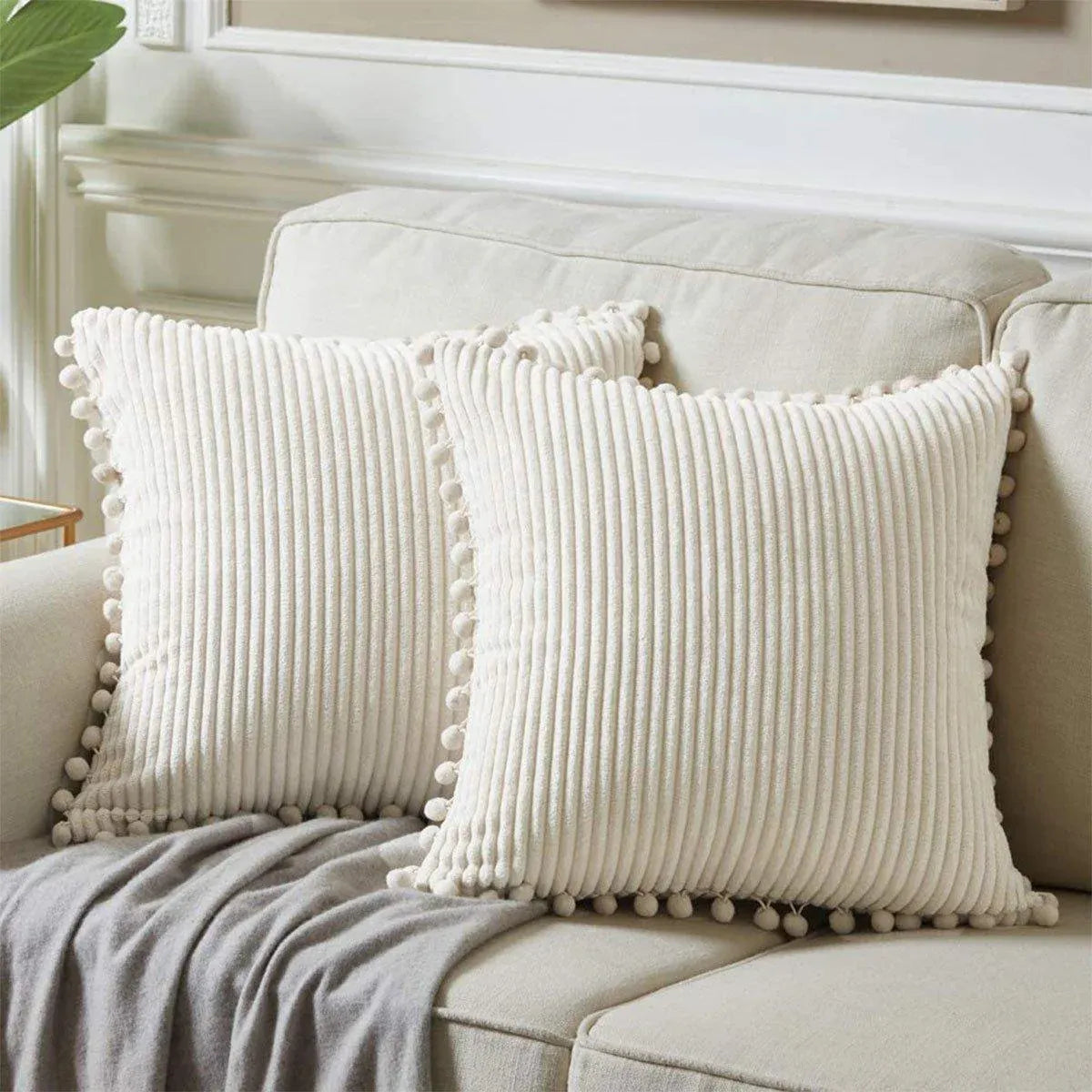 2PCS Corduroy Pillow Cover Luxury Decorative Cushion Case for Sofa Living Room - Grey