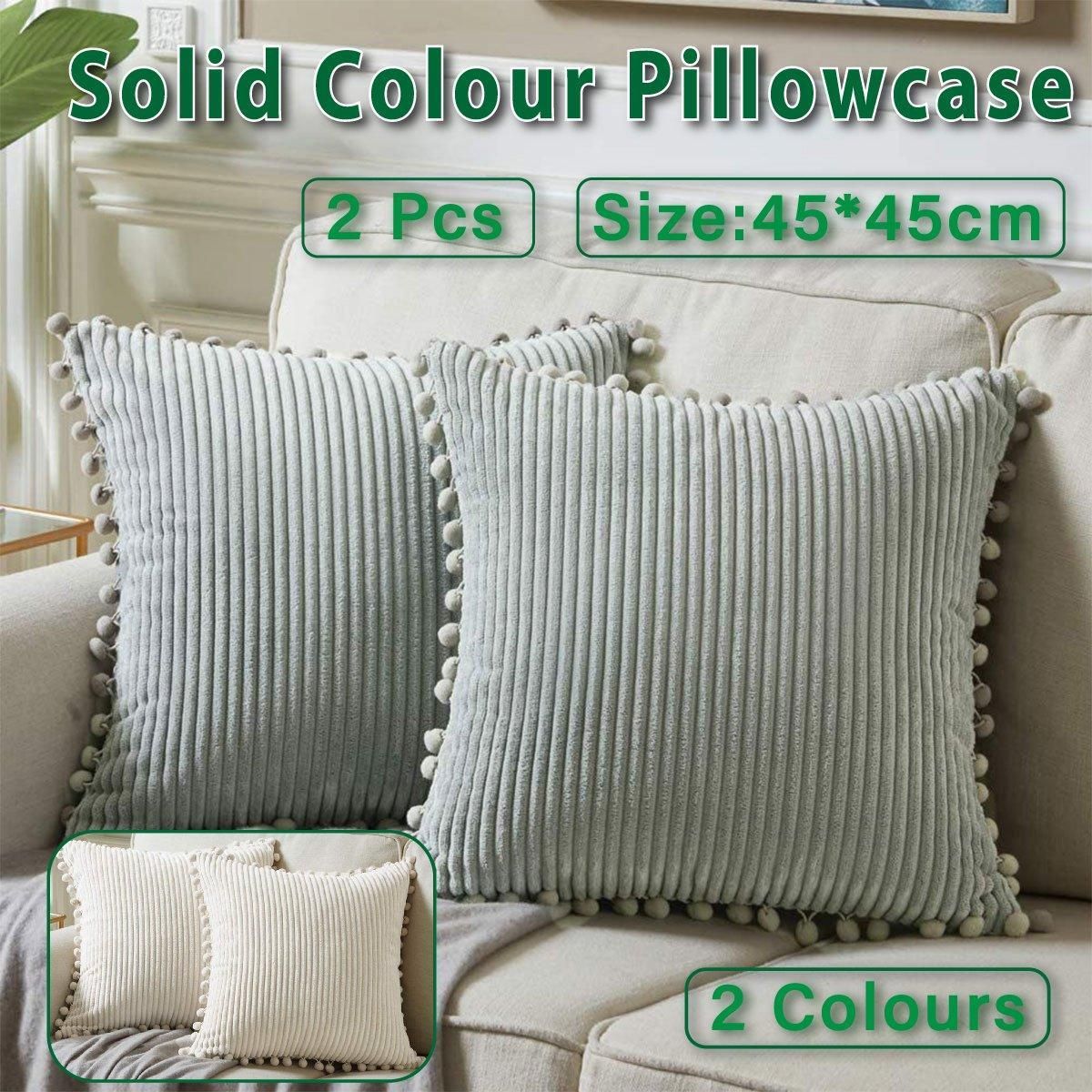 2PCS Corduroy Pillow Cover Luxury Decorative Cushion Case for Sofa Living Room - White