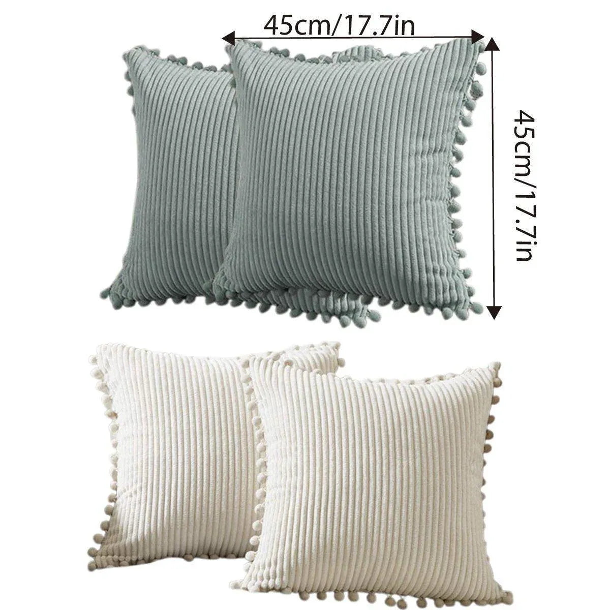 2PCS Corduroy Pillow Cover Luxury Decorative Cushion Case for Sofa Living Room - White