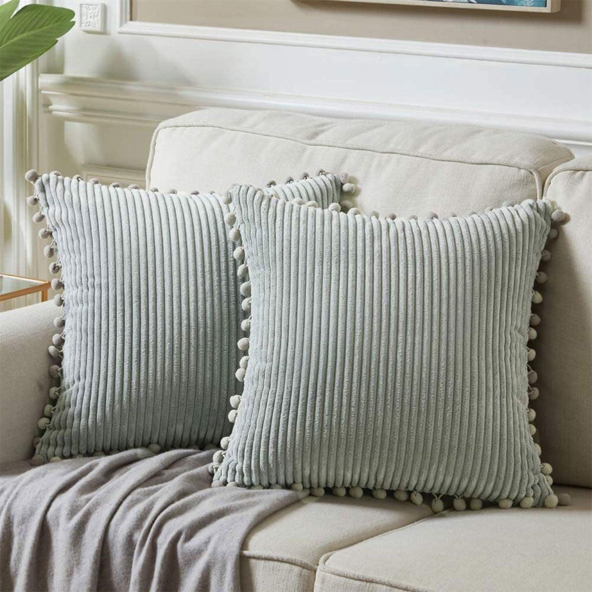 2PCS Corduroy Pillow Cover Luxury Decorative Cushion Case for Sofa Living Room - White