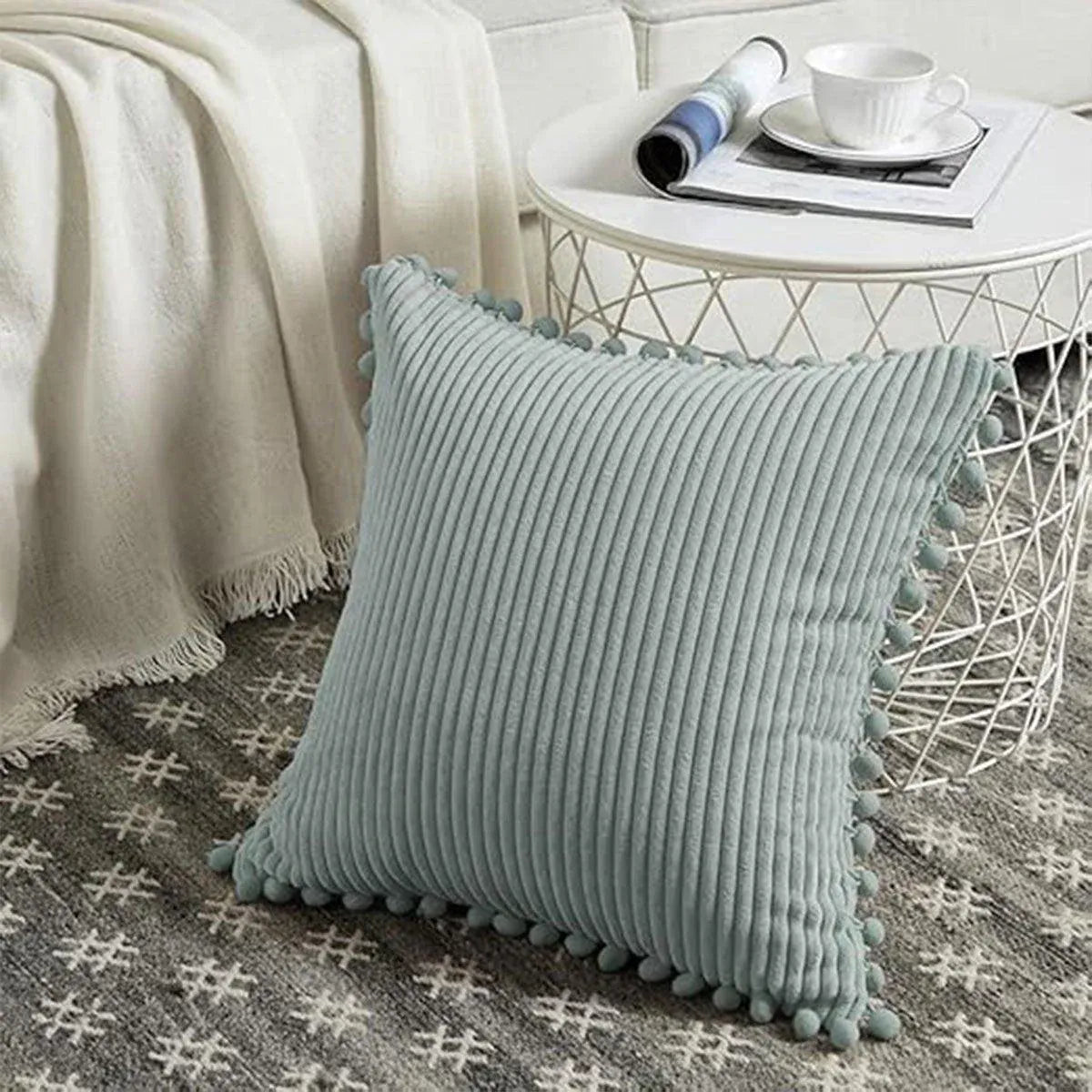 2PCS Corduroy Pillow Cover Luxury Decorative Cushion Case for Sofa Living Room - White