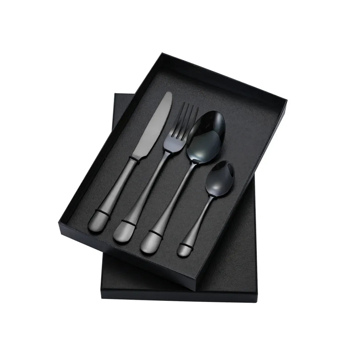8-Piece Stainless Steel Cutlery Set - 2 Sets of Knife Fork Dinner Spoon Teaspoon - Black