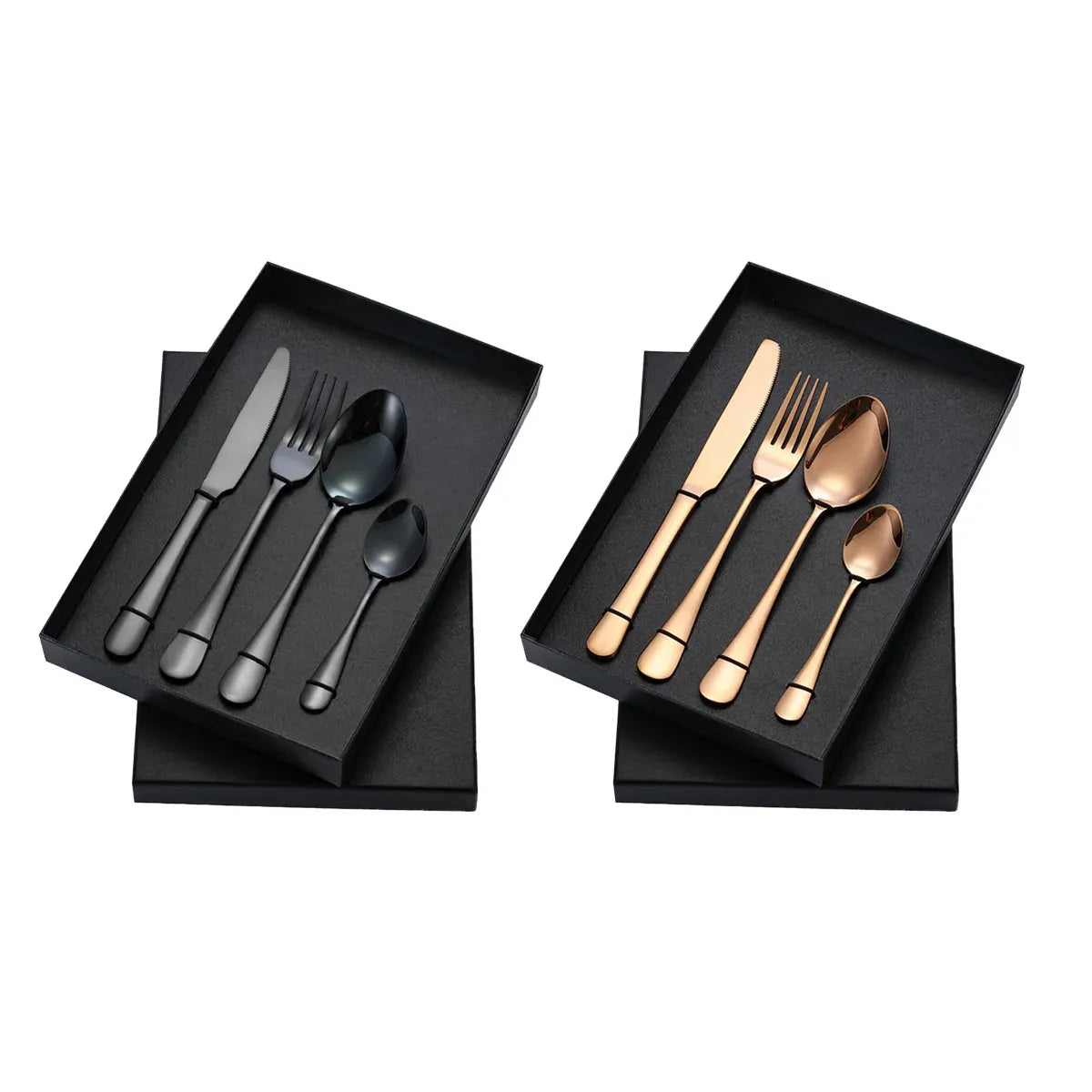 8-Piece Stainless Steel Cutlery Set - 2 Sets of Knife Fork Dinner Spoon Teaspoon - Black