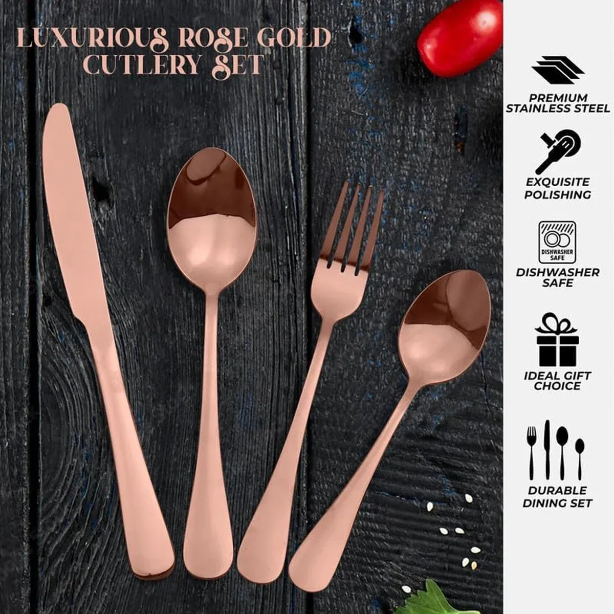 8-Piece Stainless Steel Cutlery Set - 2 Sets of Knife Fork Dinner Spoon Teaspoon - Black