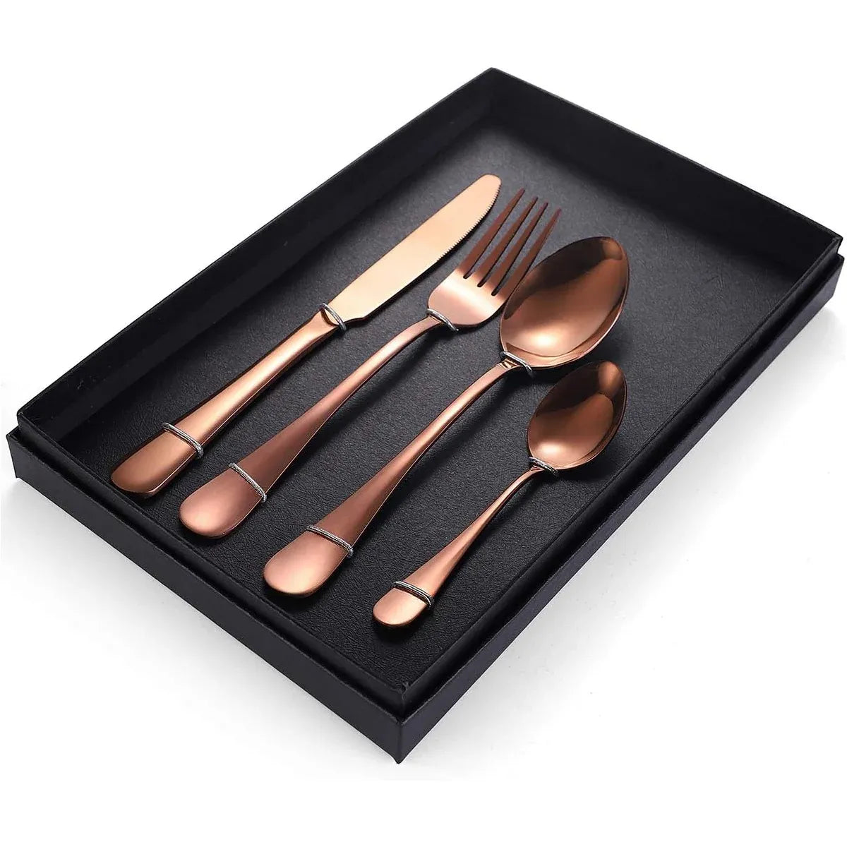8-Piece Stainless Steel Cutlery Set - 2 Sets of Knife Fork Dinner Spoon Teaspoon - Black