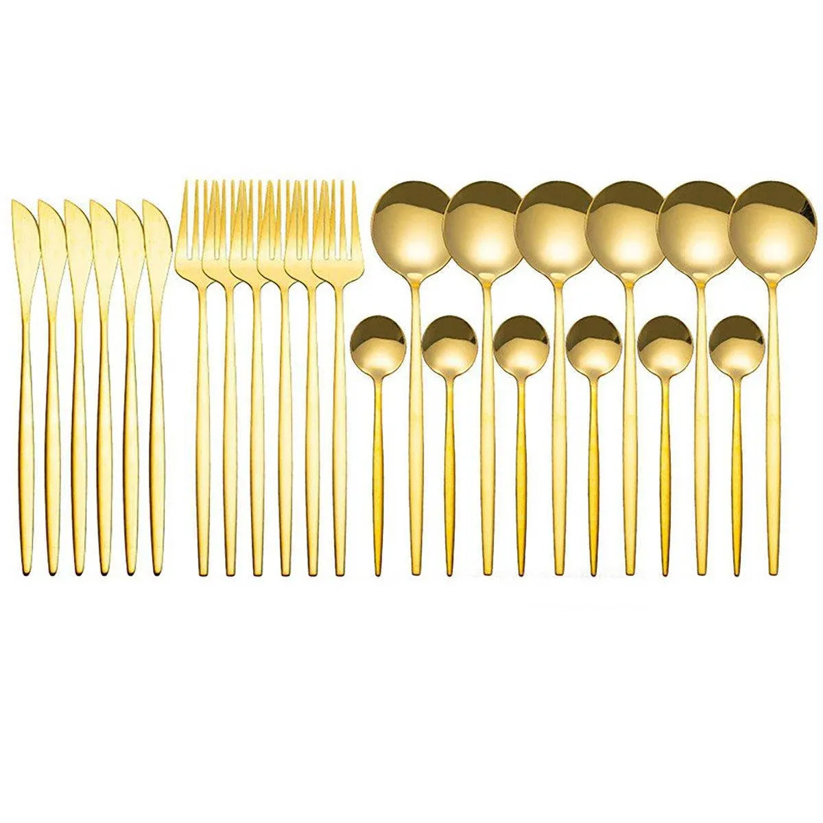 24PCS Stainless Steel Cutlery Set Knife Fork Spoon Set Durable Flatware Dining - Gold shelf set