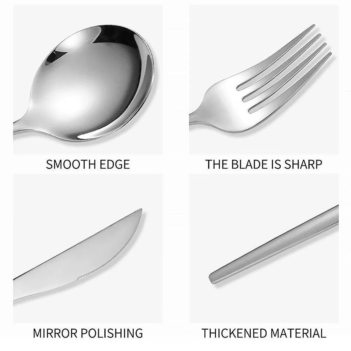 24PCS Stainless Steel Cutlery Set Knife Fork Spoon Set Durable Flatware Dining - Gold shelf set