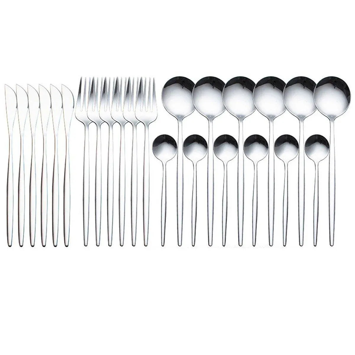 24PCS Stainless Steel Cutlery Set Knife Fork Spoon Set Durable Flatware Dining - Gold shelf set
