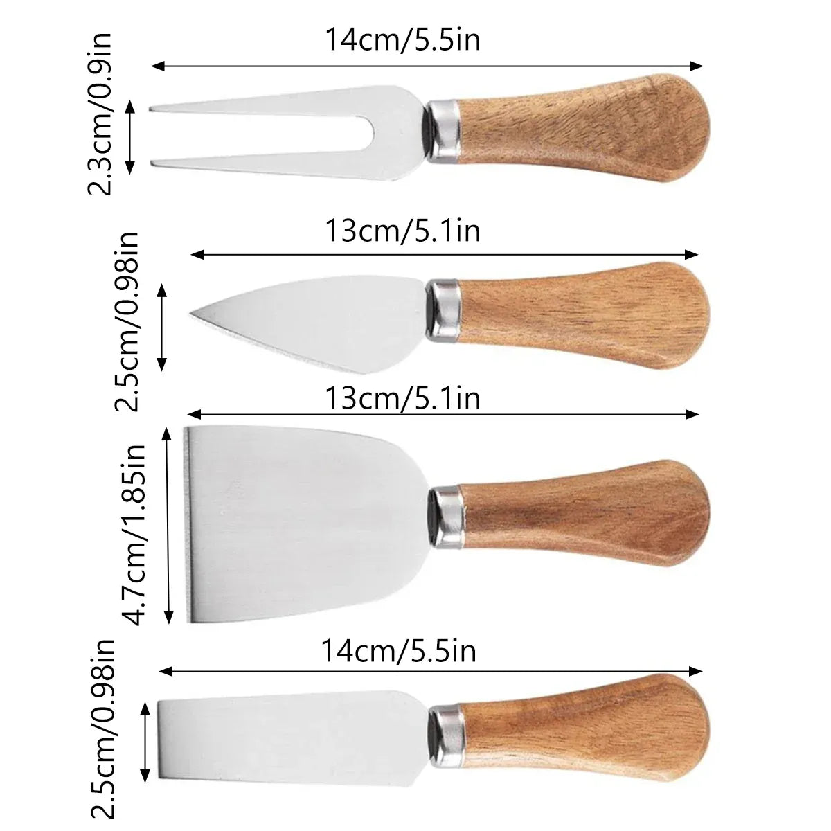 4 Piece Stainless Steel Cheese Knife Set Sharp Blades Ergonomic Handles Durable