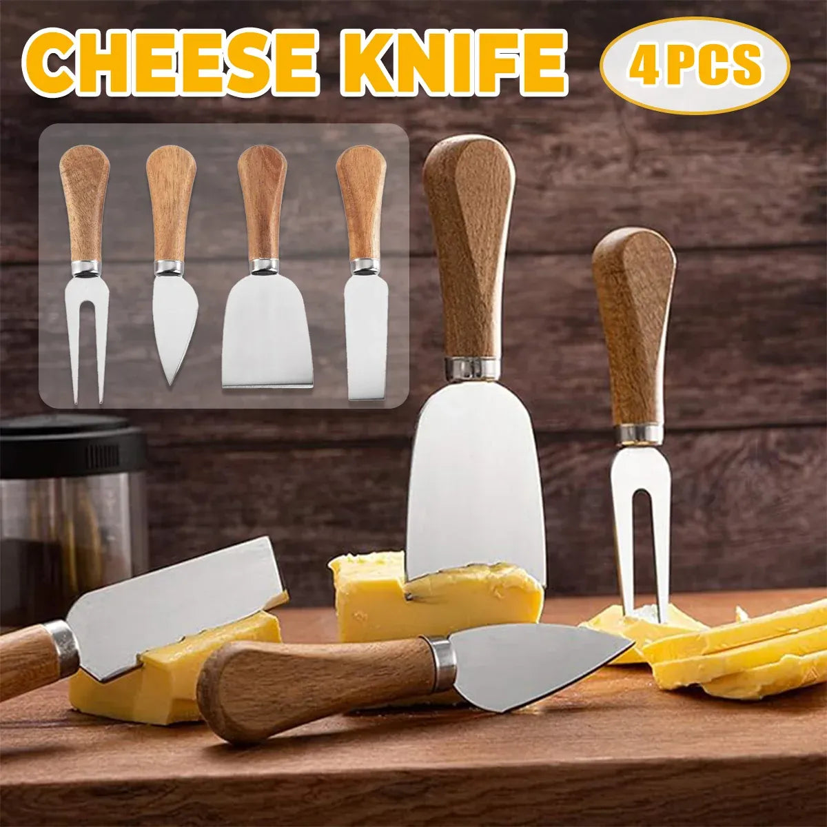 4 Piece Stainless Steel Cheese Knife Set Sharp Blades Ergonomic Handles Durable