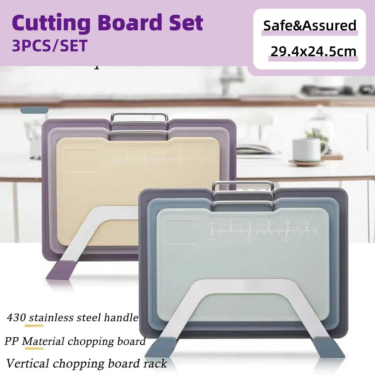 Cutting Board Set 3pcs Double Sided Chopping Boards for Kitchen Food Prep Use - Grey Blue