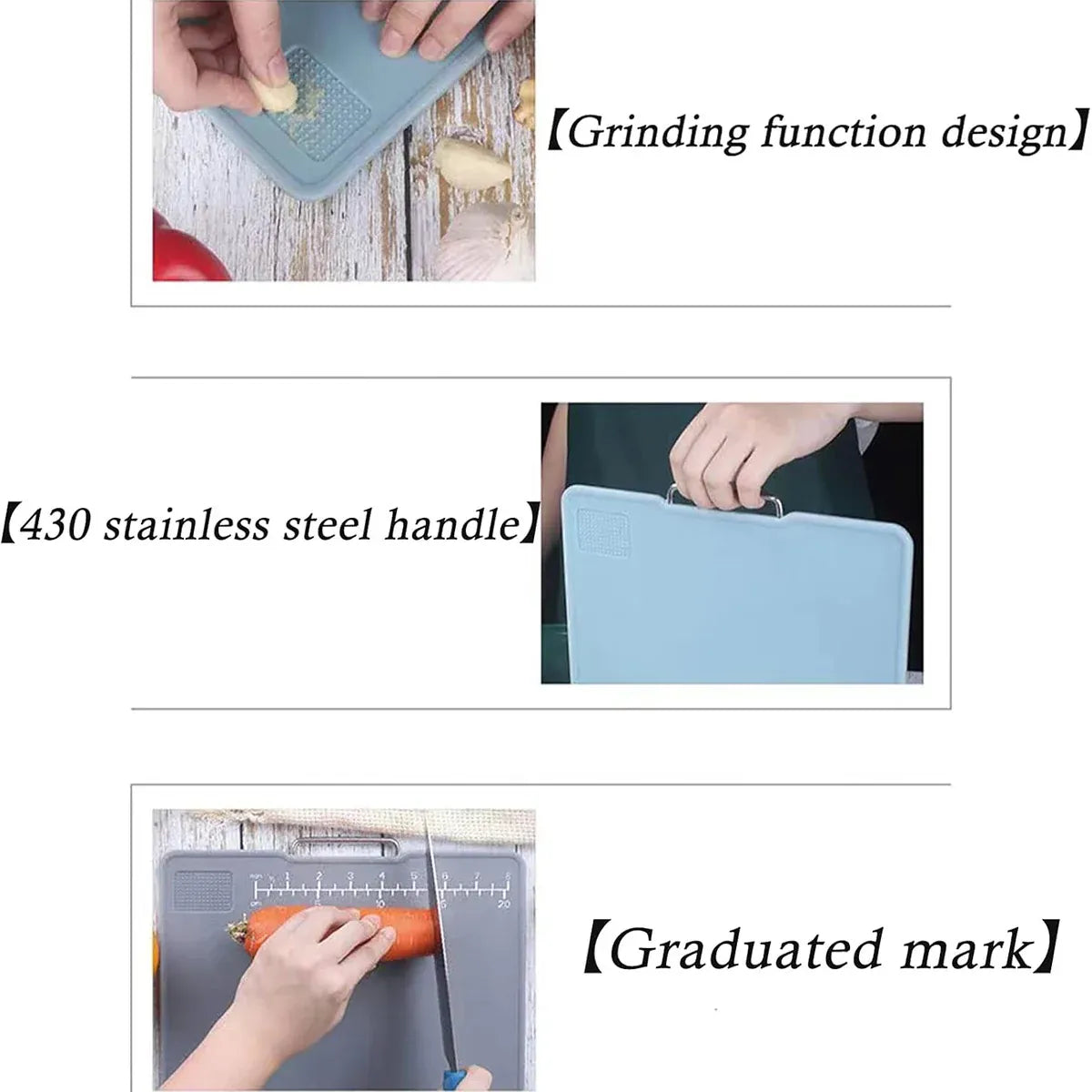 Cutting Board Set 3pcs Double Sided Chopping Boards for Kitchen Food Prep Use - Grey Blue