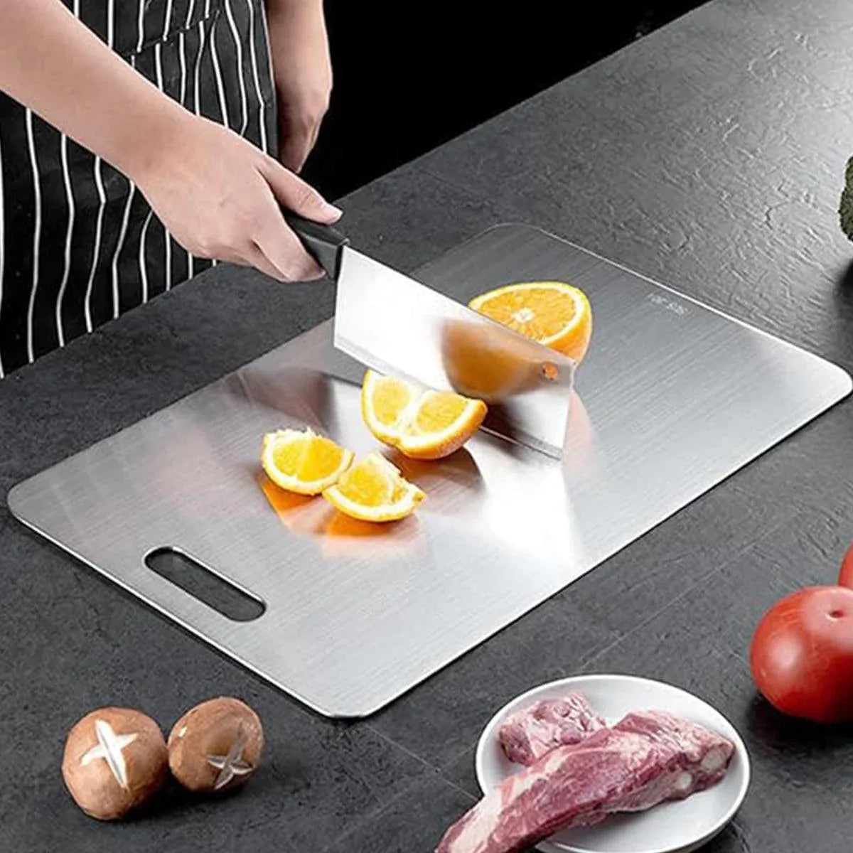 Double-Sided Stainless Steel Cutting Board Household Kitchen Chopping Board - 34x23cm