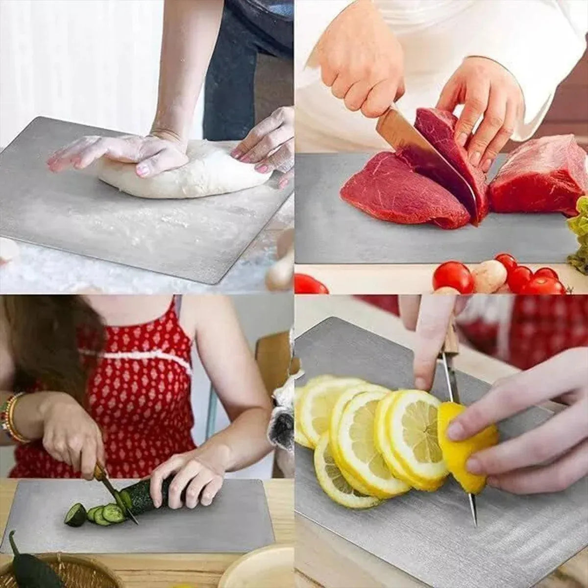 Double-Sided Stainless Steel Cutting Board Household Kitchen Chopping Board - 34x23cm