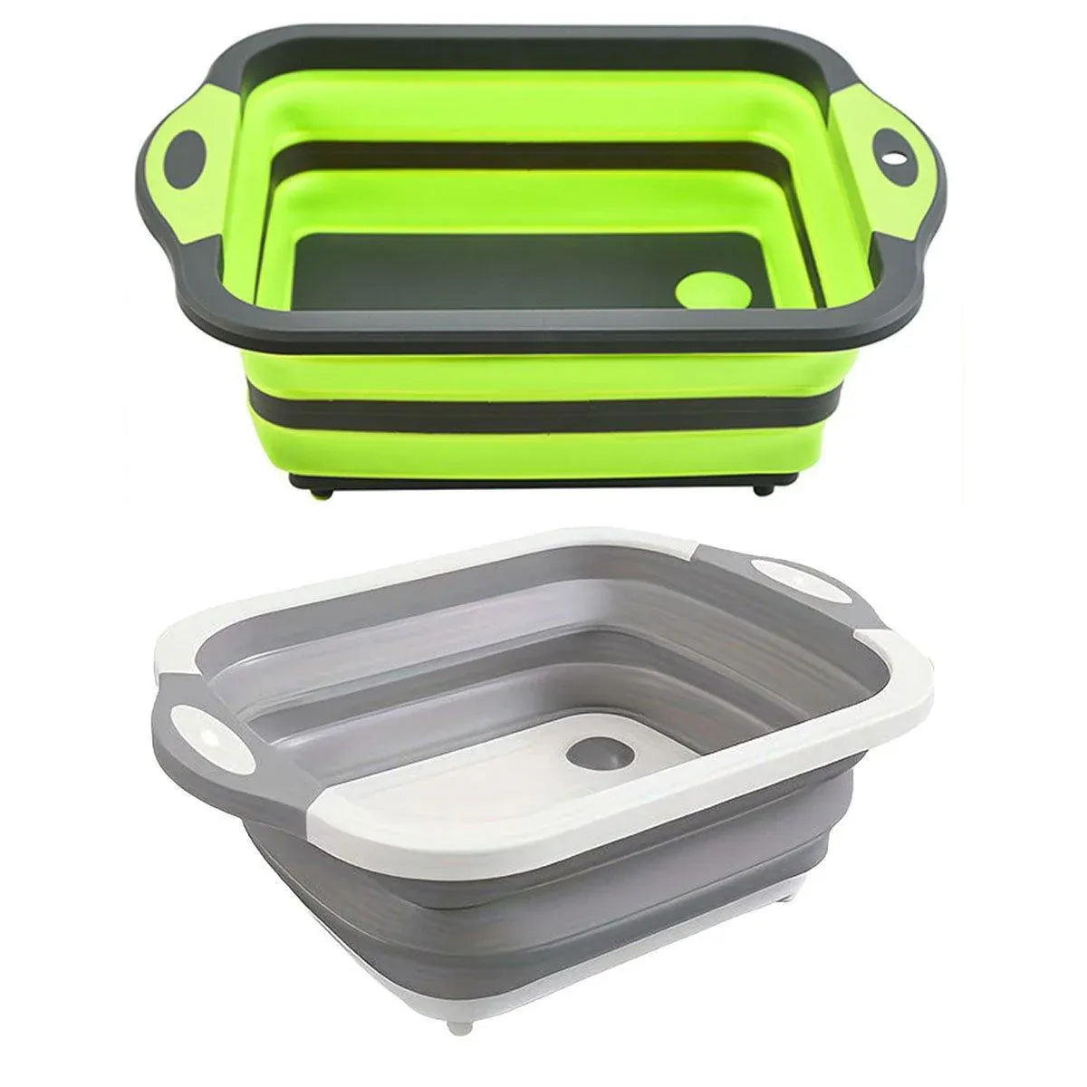 Multifunctional Plastic Sink Cutting Board Foldable Draining Basket Outdoor Dish - Green