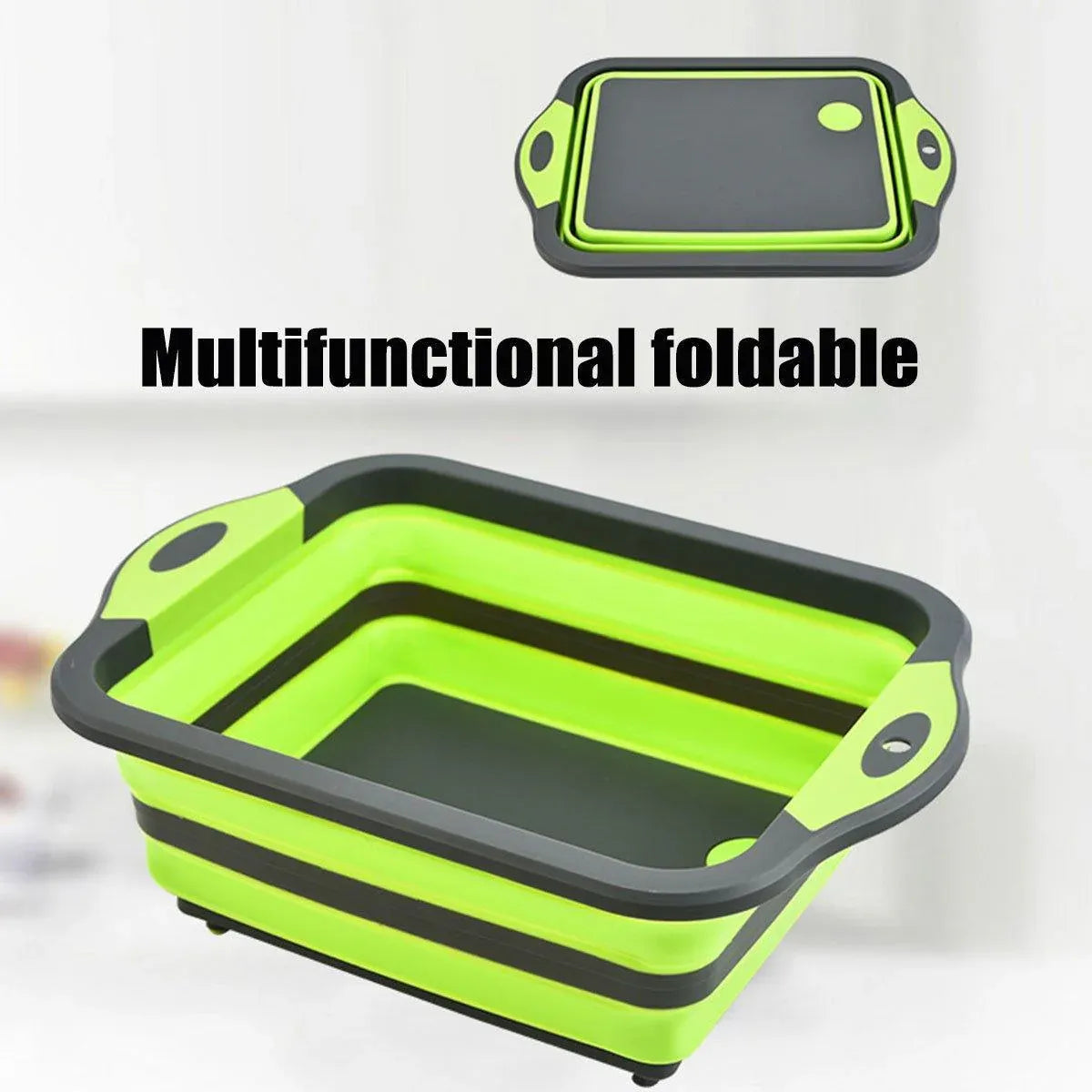 Multifunctional Plastic Sink Cutting Board Foldable Draining Basket Outdoor Dish - Green