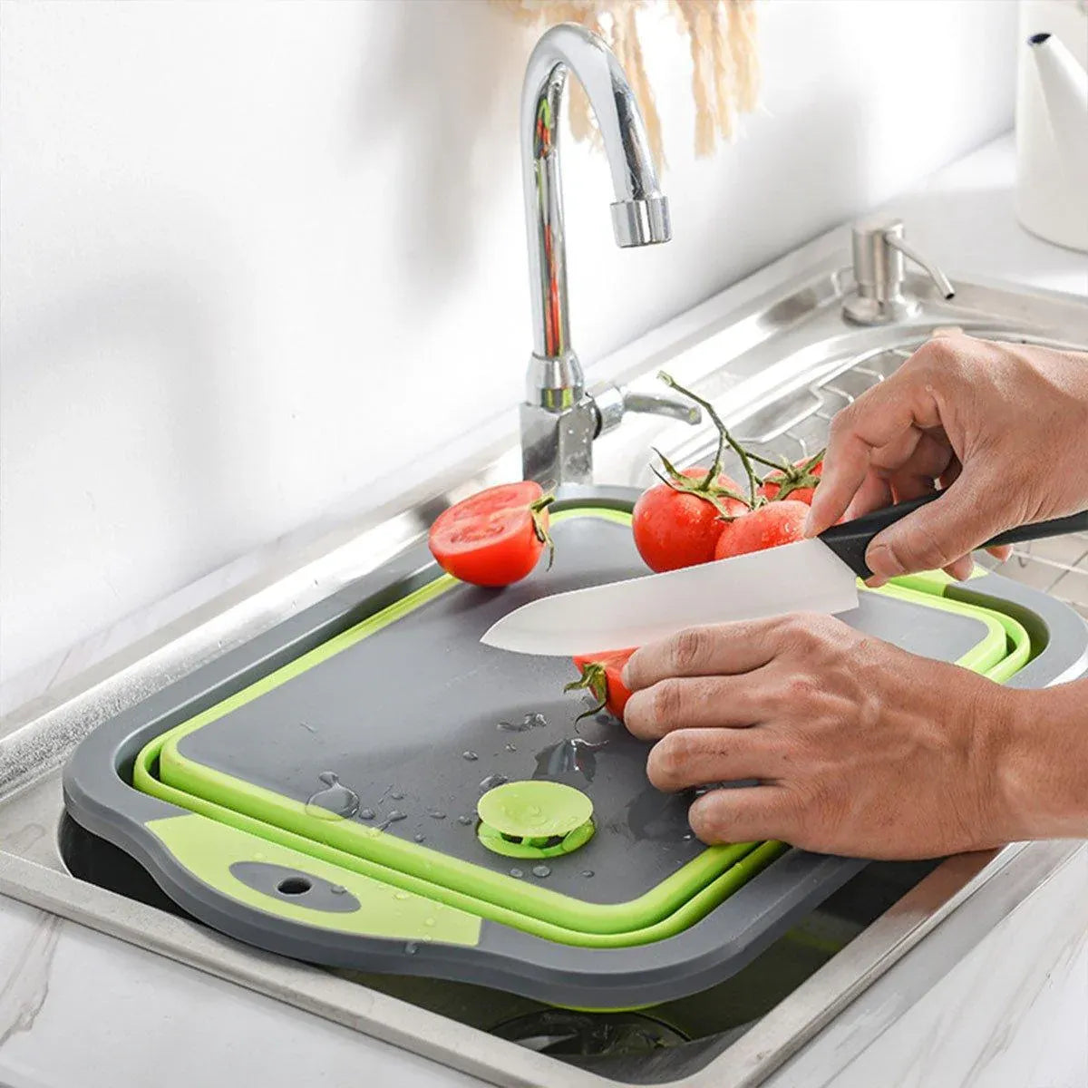 Multifunctional Plastic Sink Cutting Board Foldable Draining Basket Outdoor Dish - Green