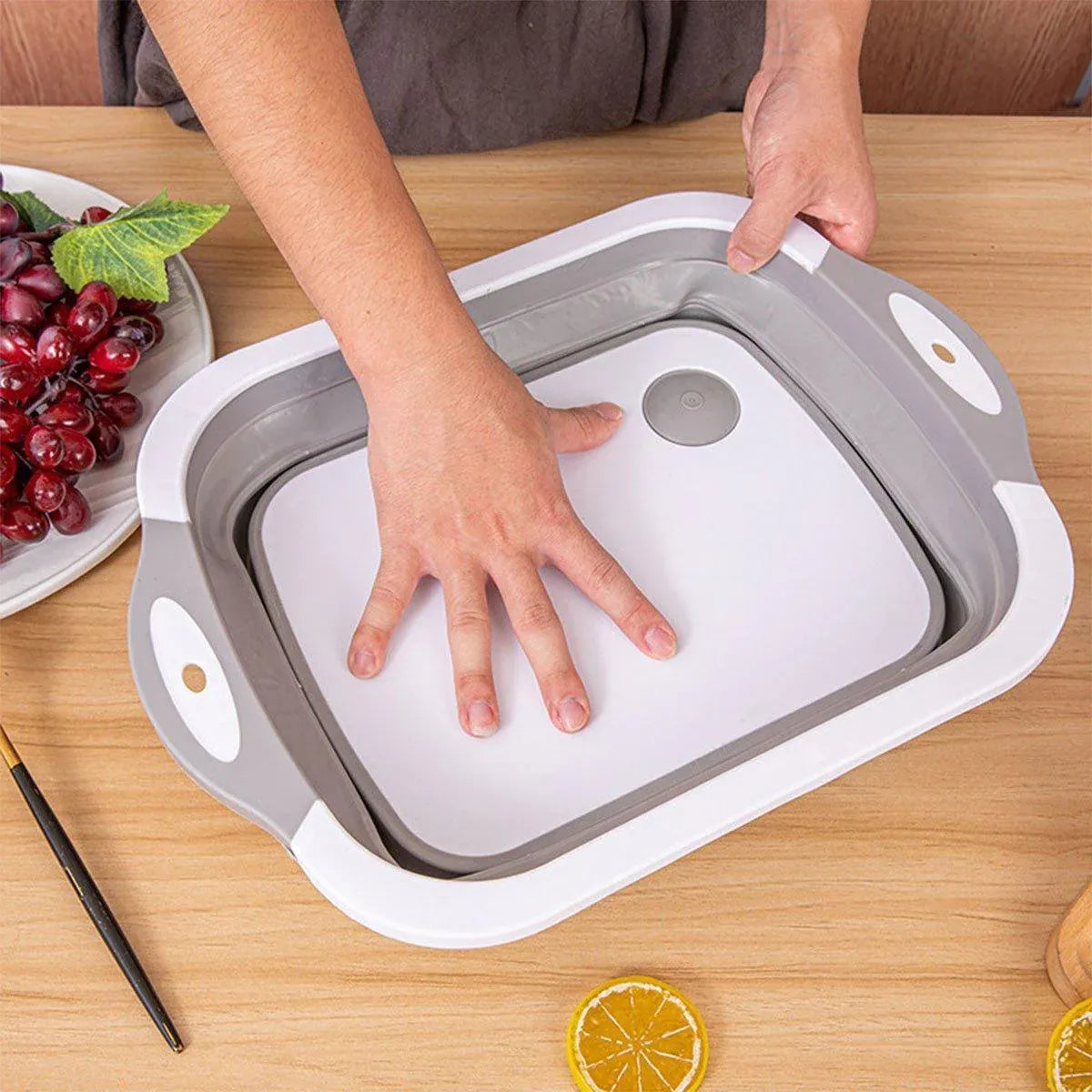 Multifunctional Plastic Sink Cutting Board Foldable Draining Basket Outdoor Dish - Green