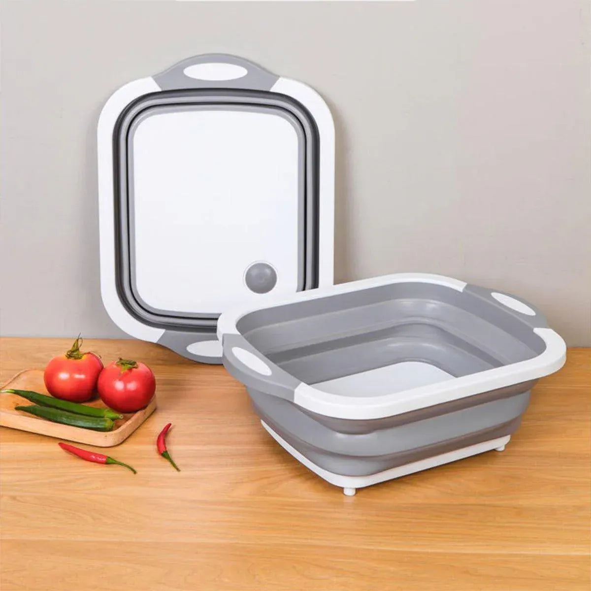Multifunctional Plastic Sink Cutting Board Foldable Draining Basket Outdoor Dish - Green