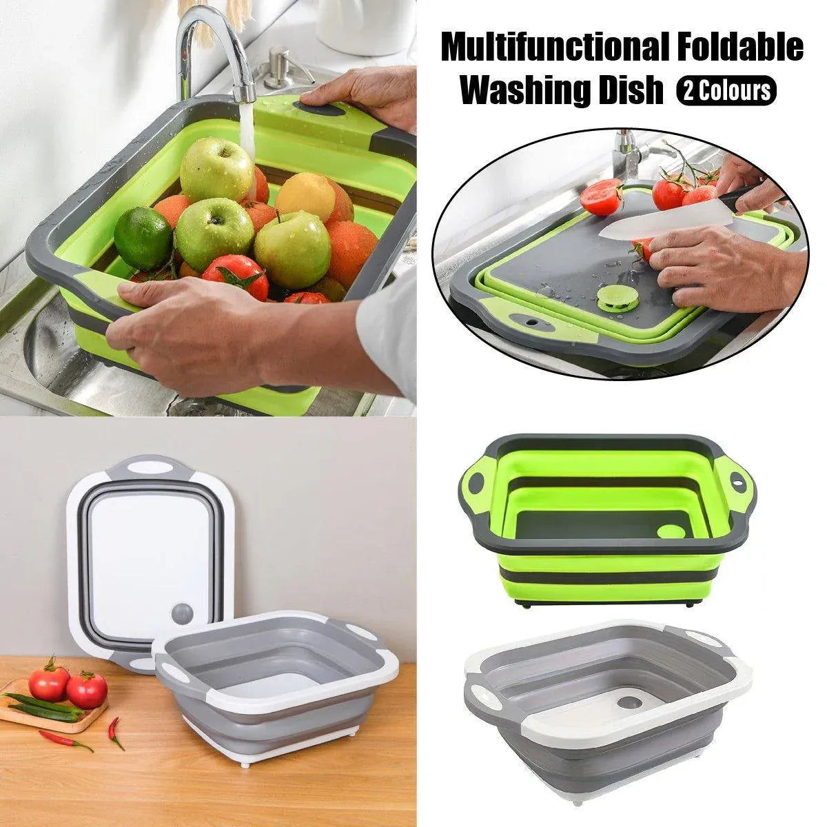 Multifunctional Plastic Sink Cutting Board Foldable Draining Basket Outdoor Dish - White
