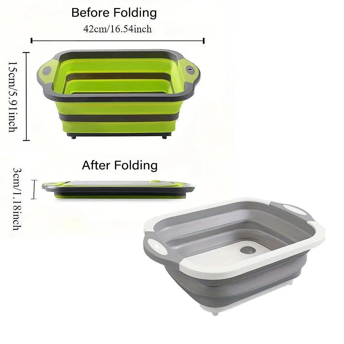Multifunctional Plastic Sink Cutting Board Foldable Draining Basket Outdoor Dish - White
